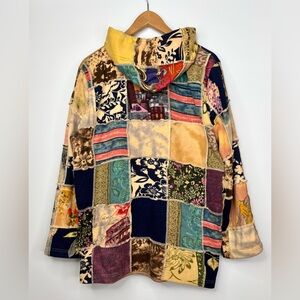 Parsley & Sage Patchwork Boho Zip Up Relaxed Colorful Festival Hoodie 1X